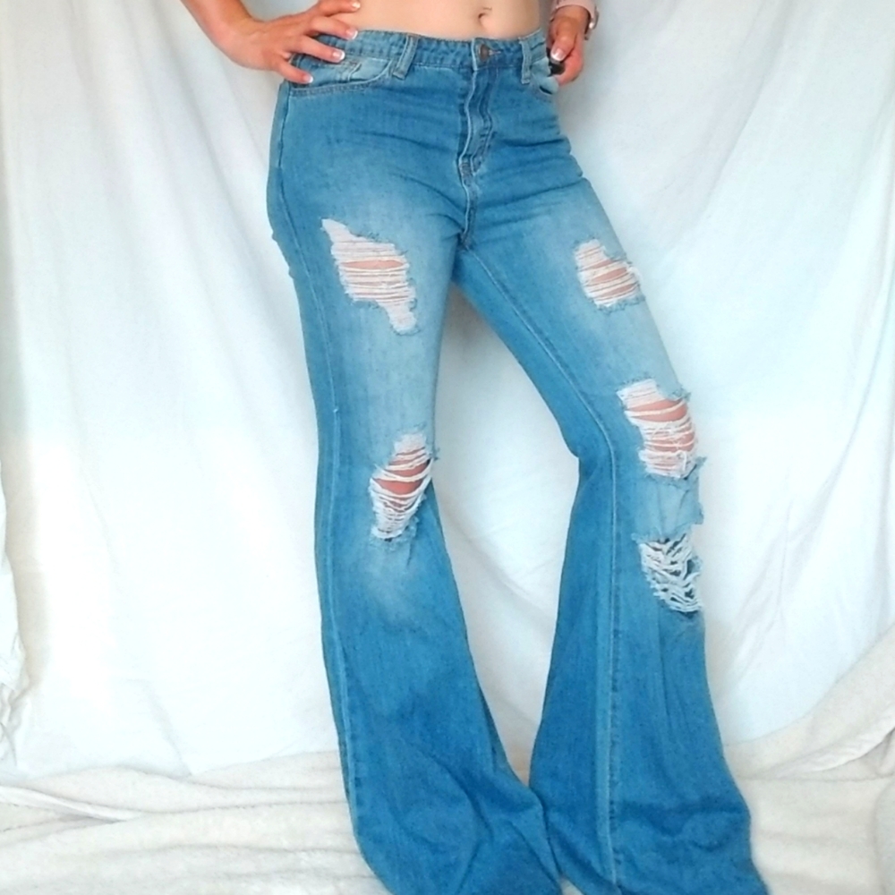 Trumpet bell bottom Flare leg denim jeans M 25-26